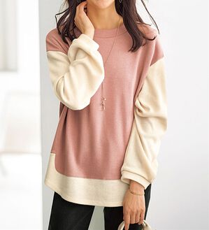 BELLUNA（ベルーナ）の「あぜ素材配色デザインプルオーバー（カットソー）」｜ピンク系