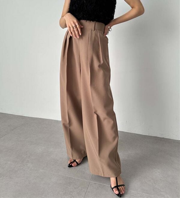 RANAN（ラナン）の「【選べる股下】きれい見え２タックワイドスラックス（ワイドパンツ・ガウチョ）」｜詳細画像