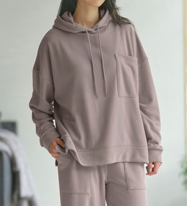 YU'NOW（ユナウ）の「裏起毛パーカー＆ワイドパンツセットアップ（パジャマ・ルームウェア）」｜詳細画像