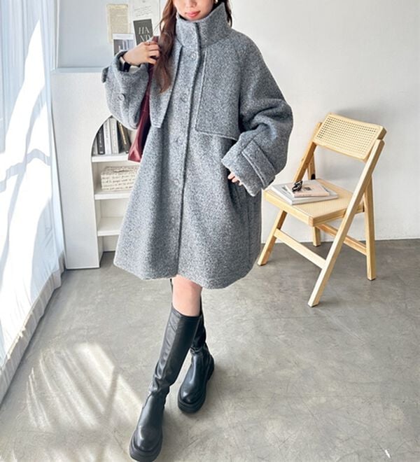 GeeRA（ジーラ）の「リングウールライクスタンドカラーコート（ハーフコート）」｜詳細画像