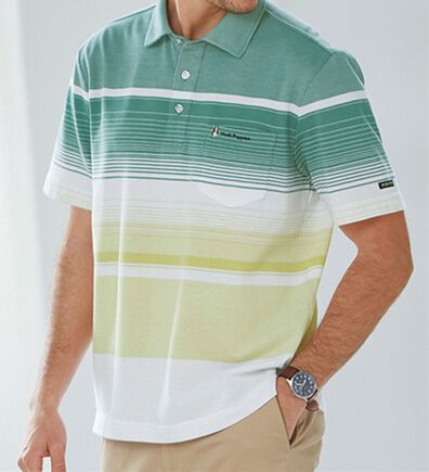 「＜ハッシュパピー＞グラデーションボーダー半袖ポロシャツ（メンズポロシャツ）」