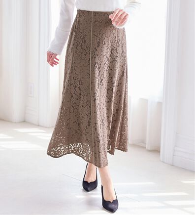 alotta（アロッタ）の「【上品に決まる】配色パイピングレーススカート【美人百花掲載】（ロングスカート）」