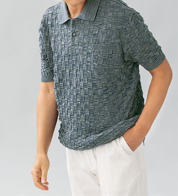 「＜ヘリンボーンクラブ＞日本製市松模様ポロシャツ（メンズポロシャツ）」｜詳細画像