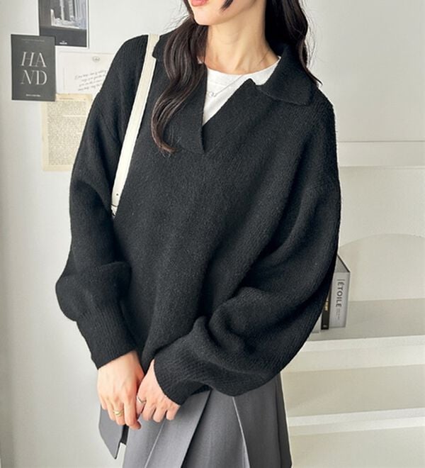 GeeRA（ジーラ）の「スキッパーポロ衿ニットトップス（ニット・セーター）」｜詳細画像