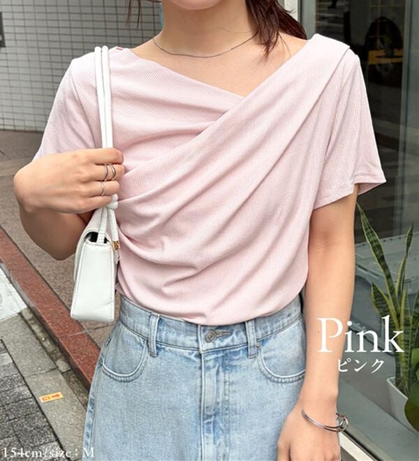 RANAN（ラナン）の「【ひんやり／着映え】上品ドレープリブＴシャツ（カットソー）」｜詳細画像
