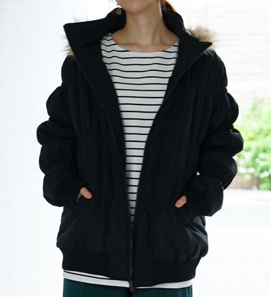 A HAPPY MARILYN（アハッピーマリリン）の「【Ｌ～６Ｌ】細魅せステッチ！ファーフード付中綿ロングコート（ロングコート）」