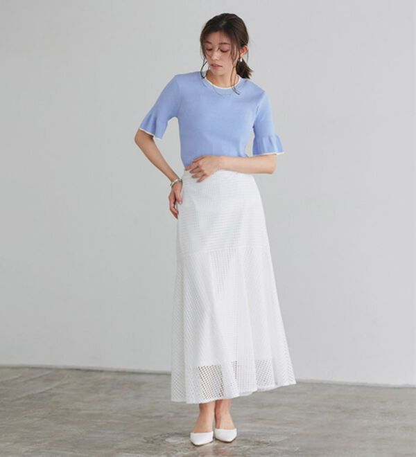 Pierrot（ピエロ）の「【接触冷感】配色デザインフレアニット（ニット・セーター）」｜詳細画像