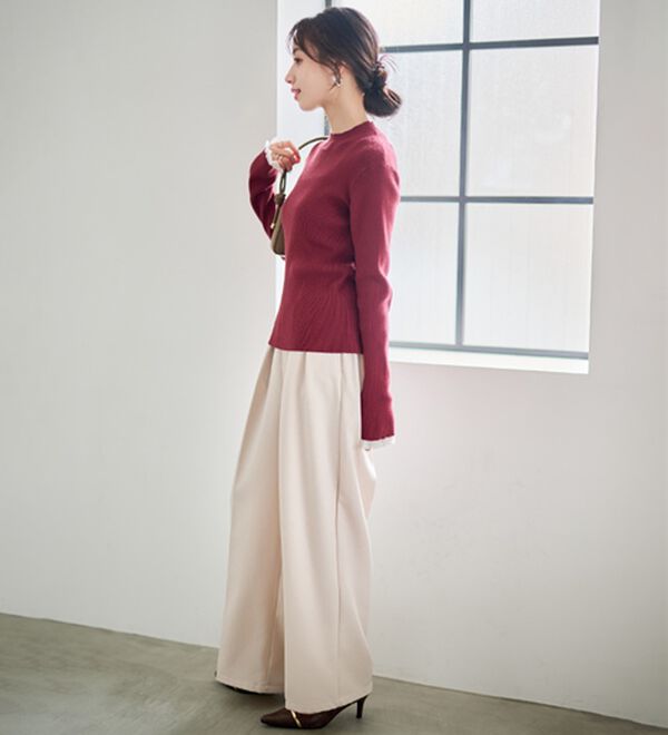 RANAN（ラナン）の「【春色追加】シアーフリル袖ハイネックリブニット（ニット・セーター）」｜詳細画像