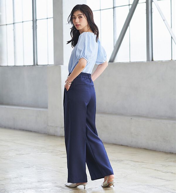 RANAN（ラナン）の「ひんやり！サッカー素材袖ボリュームブラウス（ブラウス）」｜詳細画像