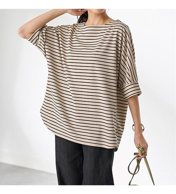 BELLUNA（ベルーナ）の「リップル素材ゆったりボーダープルオーバー（カットソー）」｜詳細画像