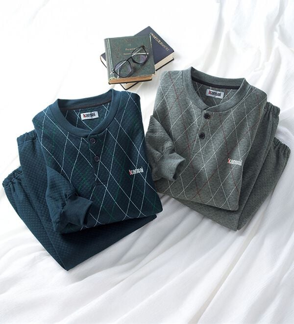 「【２着組】＜カンサイ＞肌側綿１００％ミニキルトパジャマ（メンズルームウェア）」｜詳細画像