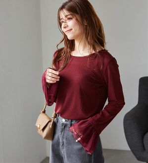 RANAN（ラナン）の「フレアーチュール袖スラブシアーＴ（カットソー）」｜ボルドー