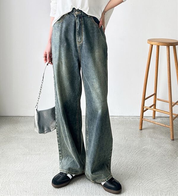 美脚見え！2ボタンウエストワイドデニムパンツ - ベルーナ【公式】