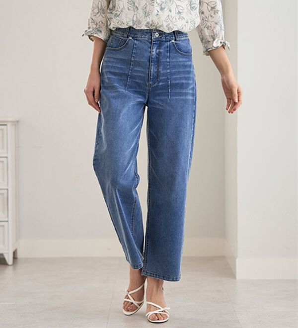 BELLUNA（ベルーナ）の「ヒンヤリ冷感！ライトオンスジーンズ（ワイド）（ワイドパンツ・ガウチョ）」｜詳細画像