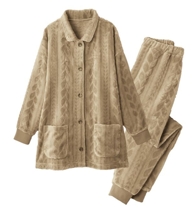 LAVIENNE（ラヴィエンヌ）の「ケーブルフリースジャケットパジャマ（パジャマ・ルームウェア）」｜ライトブラウン