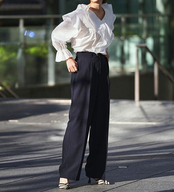 RANAN（ラナン）の「洗える！ベルト付ワイドパンツ（ワイドパンツ・ガウチョ）」｜ネイビーブラック