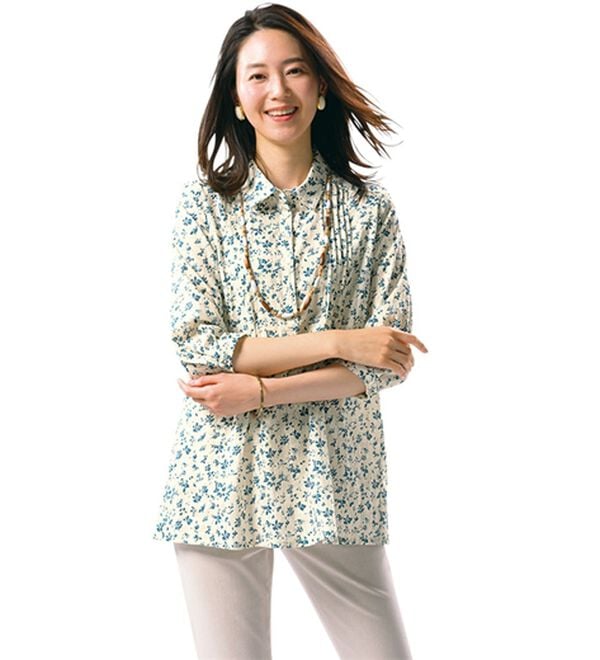 ルフラン（ルフラン）の「【３色組】綿１００％ドビー織花柄ブラウス（チュニック）」｜詳細画像