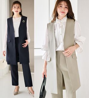 RANAN（ラナン）の「【２点セット】防シワ！ロングジレセットアップ（パンツスーツ）」｜詳細画像