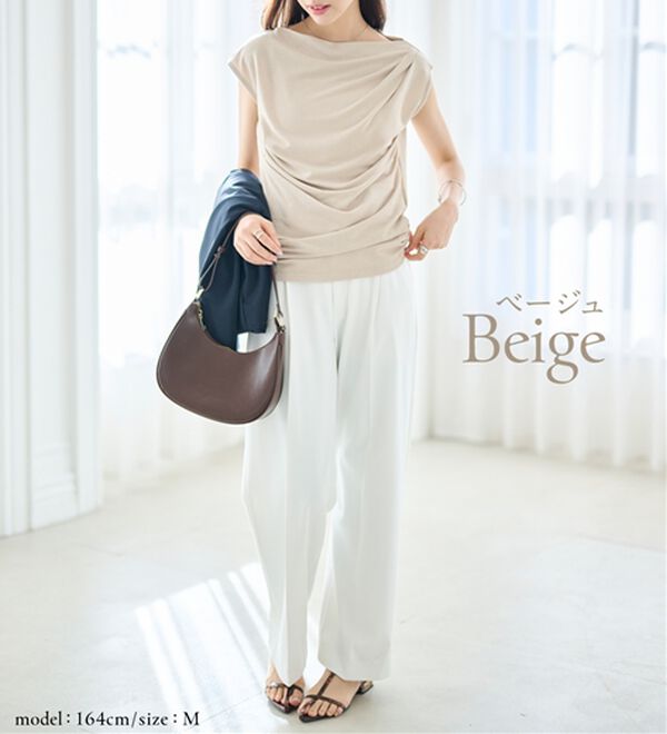 RANAN（ラナン）の「【ひんやり・ＵＶ】タックドレープフレンチスリーブカットソー（Tシャツ）」｜詳細画像