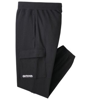 「＜アウトドアプロダクツ＞ブランドデザインハーフジップ・カーゴパンツ（メンズトレーナー）」｜ブラック カーゴパンツ