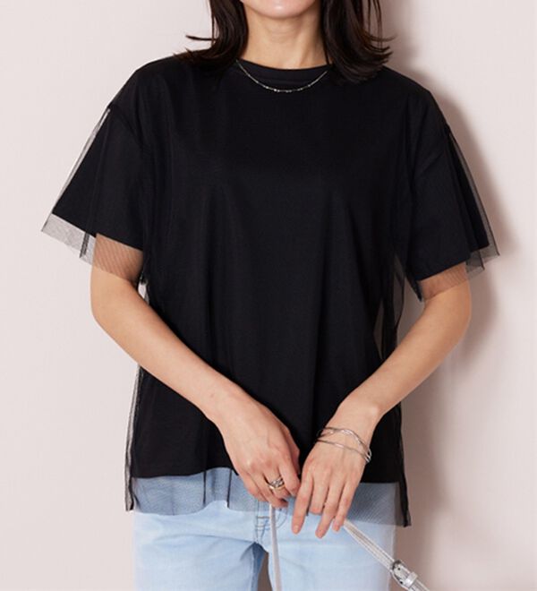 BELLUNA（ベルーナ）の「【Ｌａｇｒｉｌｕａ】総チュール重ねプルオーバー（カットソー）」｜黒