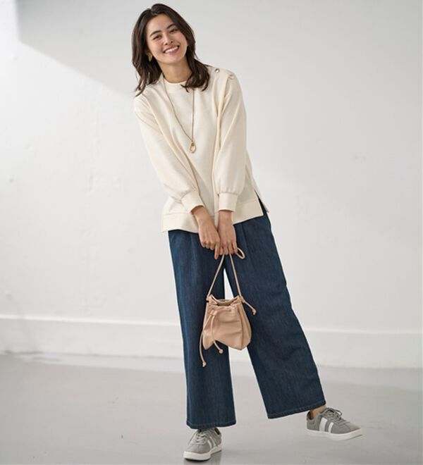 BELLUNA（ベルーナ）の「やわらかデニム素材ボタン使いワイドパンツ（ワイドパンツ・ガウチョ）」｜詳細画像