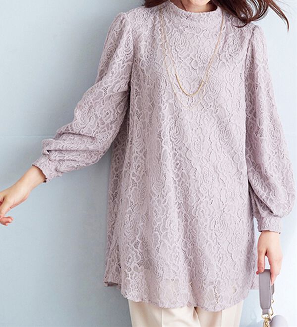 BELLUNA（ベルーナ）の「【一枚でエレガント！】ふんわり総レーススタンド衿チュニック（チュニック）」｜詳細画像