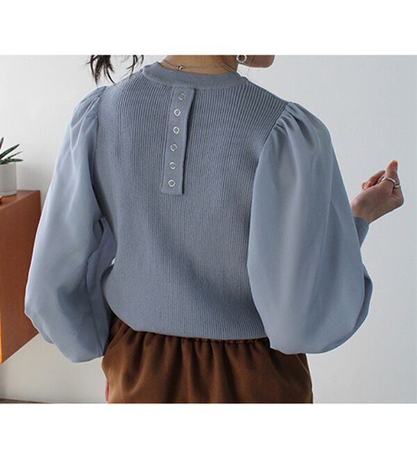 GeeRA（ジーラ）の「バックボタン袖異素材リブニット（ニット・セーター）」｜詳細画像