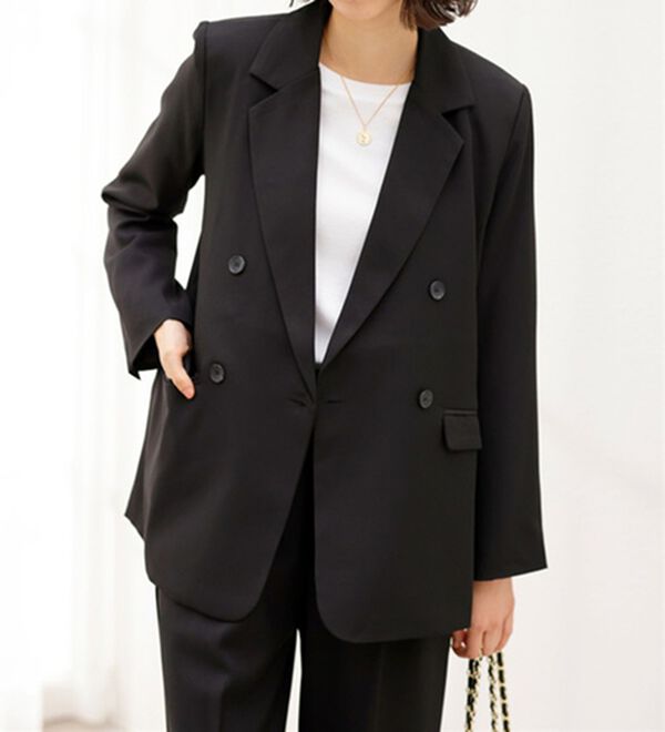 GeeRA（ジーラ）の「洗える！ストレッチカセットスーツ（その他ワンピース）」｜ダブルボタン/ブラック