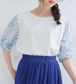 A HAPPY MARILYN（アハッピーマリリン）の「選べる袖異素材 キレイめカットソー 半袖 プルオーバー（カットソー）」｜Cタイプ／オフ