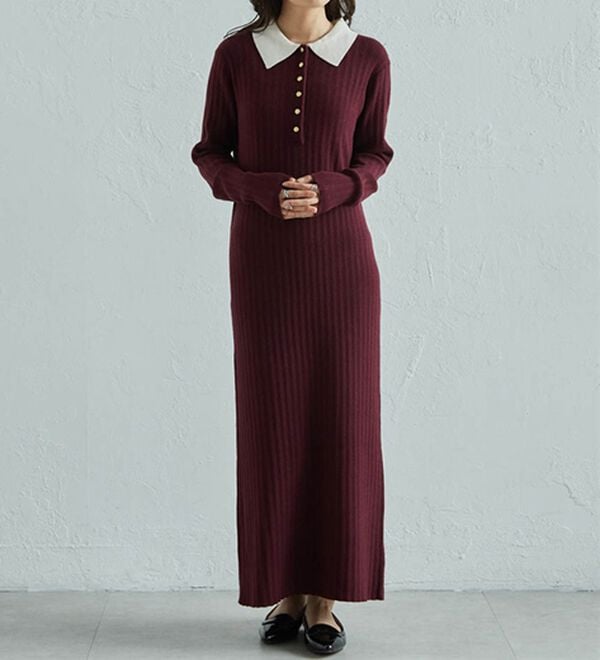 RANAN（ラナン）の「ポロカラーリブニットワンピース（ロングワンピース）」｜詳細画像