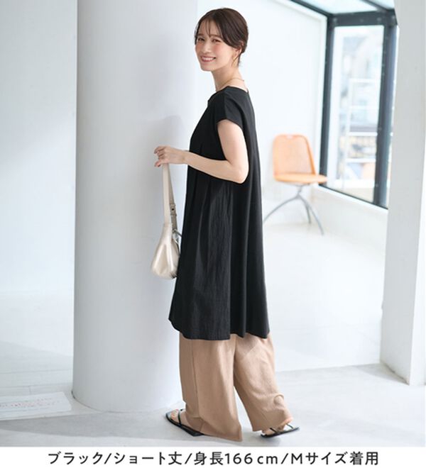 ノースリーブワンピース　M 未使用品 選べる2丈】綿100％タック使いワンピース＜S～4L＞ - ベルーナ
