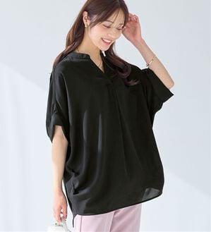 alotta（アロッタ）の「サイドタックゆるドルマンとろみブラウスチュニック（ブラウス）」｜ブラック
