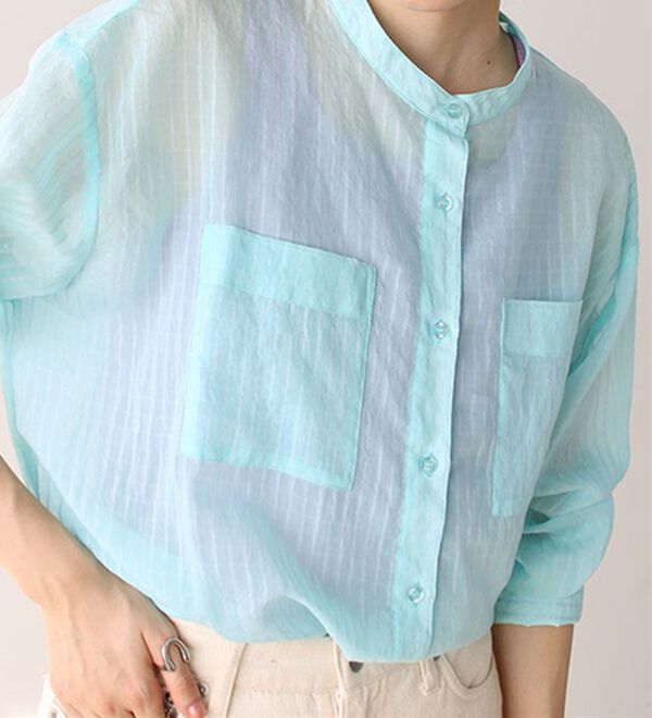 GeeRA（ジーラ）の「シアー素材ストライプマルチウェイシャツ（シャツ）」｜詳細画像