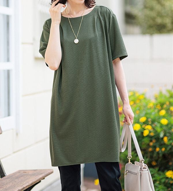 BELLUNA（ベルーナ）の「【接触冷感】かのこ素材タックデザインチュニックワンピース（その他ワンピース）」｜詳細画像