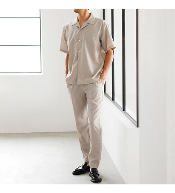 「リネンタッチワンタックワイドパンツ・オープンカラーワイドシャツ（メンズシャツ）」｜詳細画像