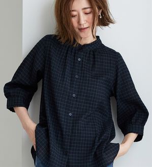 BELLUNA（ベルーナ）の「【お気軽シャツ】ぽこぽこ素材衿＆袖フリルデザインブラウス（ブラウス）」｜詳細画像