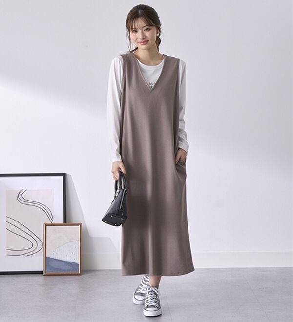 BELLUNA（ベルーナ）の「【選べる丈】シュッと体型カバー！ジャストフィットらくらくジャンパースカート（ジャンパースカート）」｜詳細画像