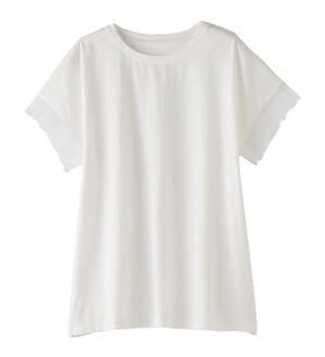 alotta（アロッタ）の「１枚でこなれ感！袖チュールデザイン綿混Ｔシャツ（Tシャツ）」｜オフホワイト