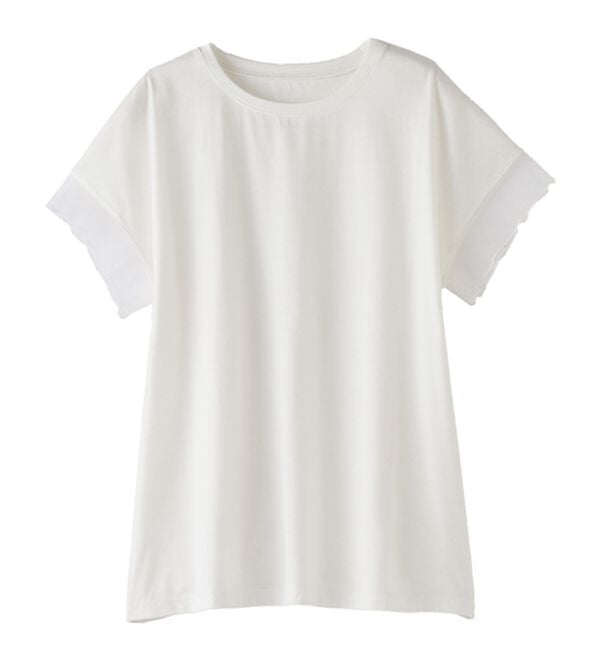 alotta（アロッタ）の「１枚でこなれ感！袖チュールデザイン綿混Ｔシャツ（Tシャツ）」｜オフホワイト
