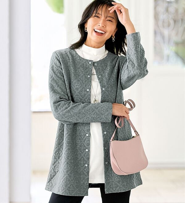 BELLUNA（ベルーナ）の「ふくれジャカードカーデ&times;ロゴＴアンサンブル（アンサンブル）」｜詳細画像