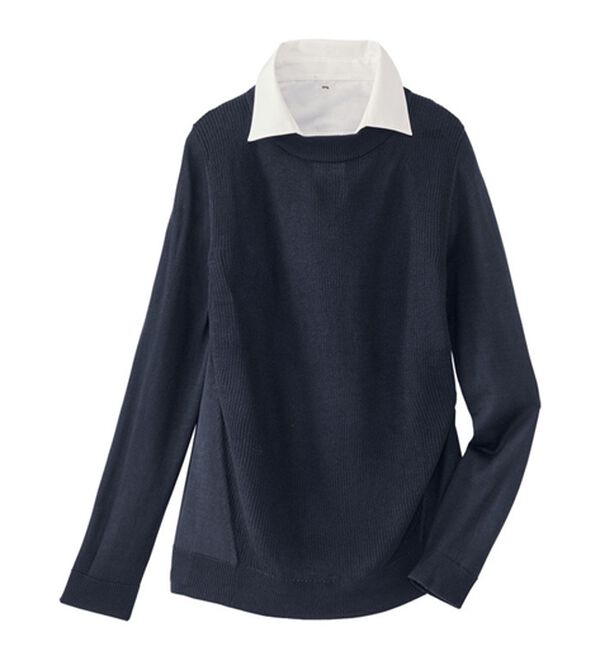 BELLUNA（ベルーナ）の「重ね衿付！細見えニットプルオーバー（ニット・セーター）」｜詳細画像