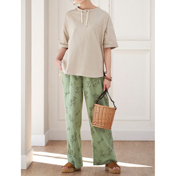 BELLUNA（ベルーナ）の「ダブルガーゼ柄ワイドパンツ（ワイドパンツ・ガウチョ）」｜詳細画像