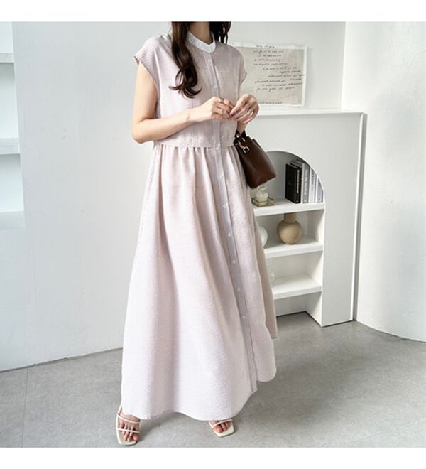 GeeRA（ジーラ）の「クレリック配色ウエストギャザーシャツワンピ―ス（シャツワンピース）」｜詳細画像