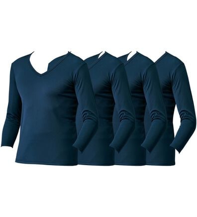 「【４枚組】抗菌防臭・マイクロファイバー裏起毛あったかインナー４枚組（シャツ）　長袖Ｖ首（メンズ肌着・インナーウェア）」