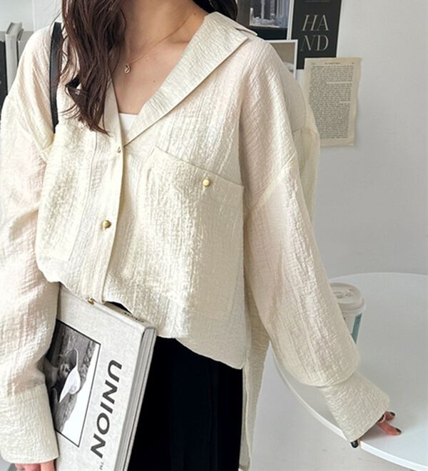 GeeRA（ジーラ）の「しぼ感素材開衿シャツ（シャツ）」｜詳細画像