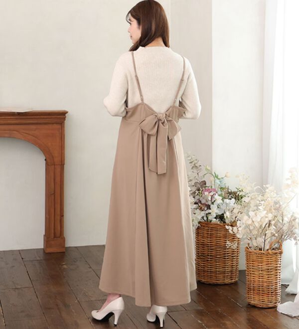 A HAPPY MARILYN（アハッピーマリリン）の「【Ｌ～６Ｌ】スポッと着られる！バックリボンｏｒ肩フリルから選べるバックデザインワンピ－ス（ジャンパースカート）」｜詳細画像