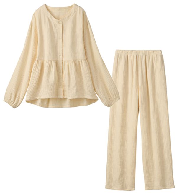 YU'NOW（ユナウ）の「【上下２点セット】Ｗガーゼ前開きパジャマ（パジャマ・ルームウェア）」｜アイボリー