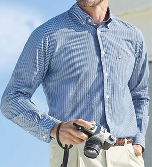 「＜ゴールデンベア＞涼感サッカーストライプシャツ（メンズシャツ）」｜詳細画像