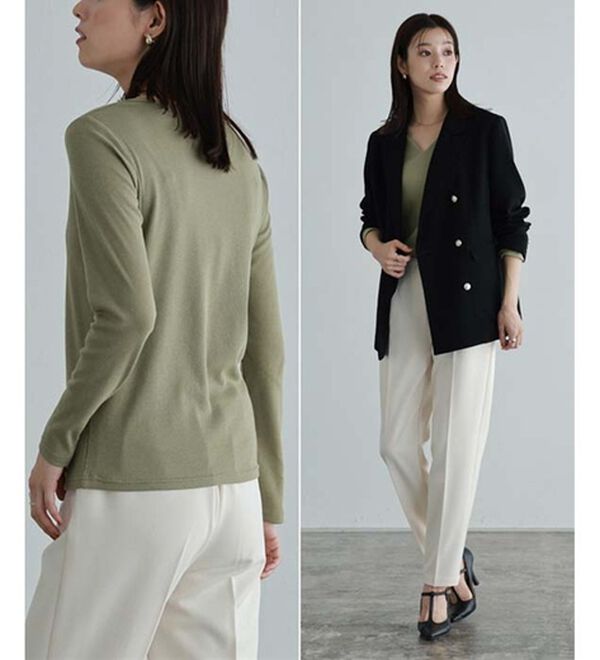 Pierrot（ピエロ）の「【選べる３ネック】華奢見えテレコリブカットソー（カットソー）」｜詳細画像